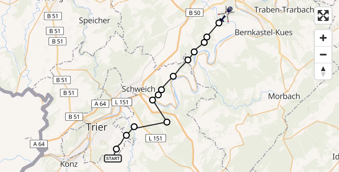 Flugroute Polizeihubschrauber Hockweiler - Maring-Noviand, 12 August 2026, 14:05