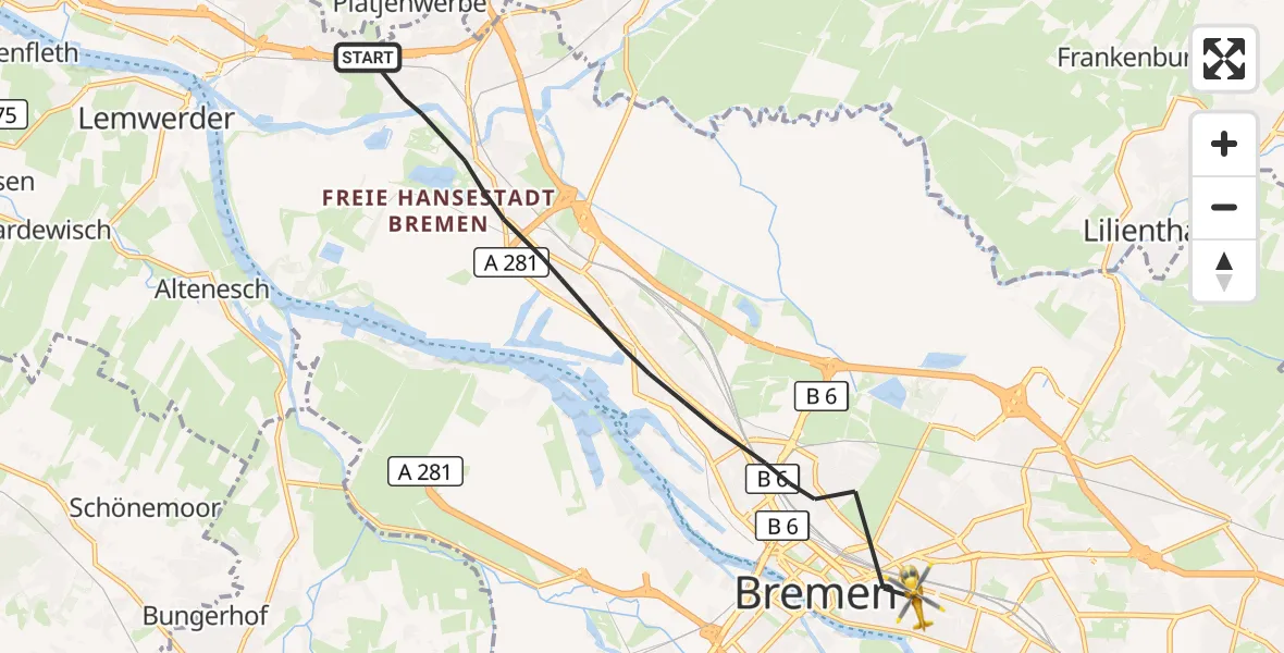 Flugroute Rettungshubschrauber Bremen - Bremen, 12 August 2026, 14:07