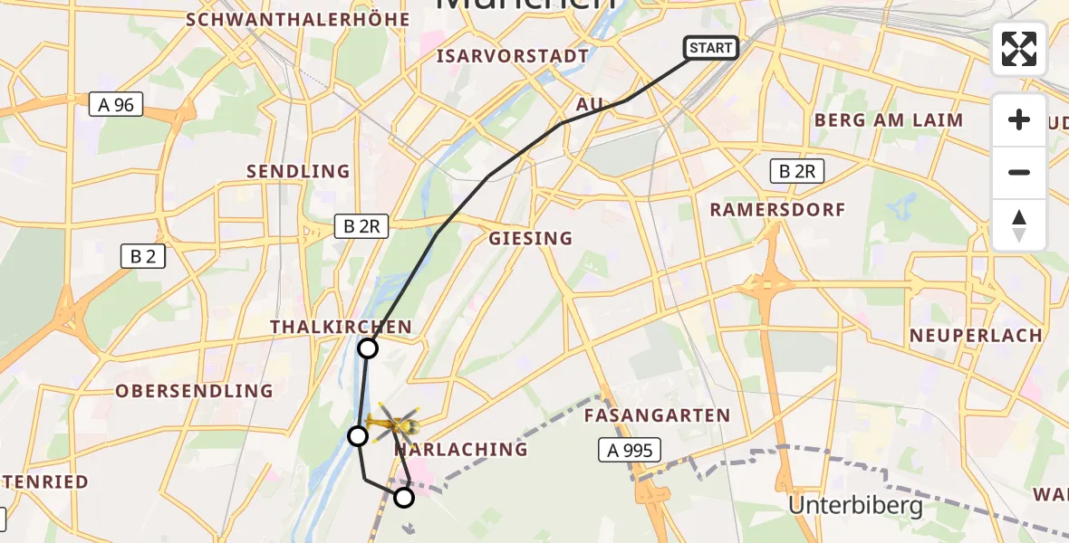 Flugroute Rettungshubschrauber München - München, 12 August 2026, 14:08
