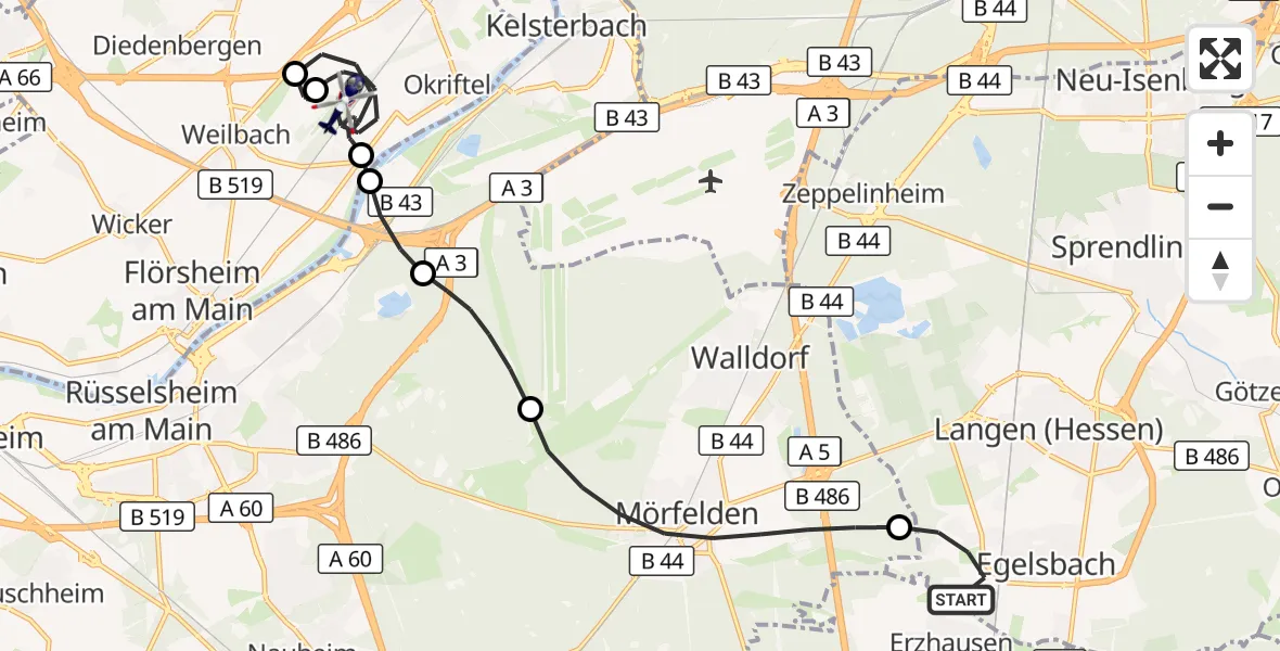 Flugroute Polizeihubschrauber Flughafen Frankfurt-Egelsbach - Hattersheim am Main, 12 August 2026, 14:15