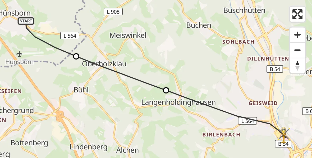 Flugroute Rettungshubschrauber Wenden - Siegen, 12 August 2026, 14:20