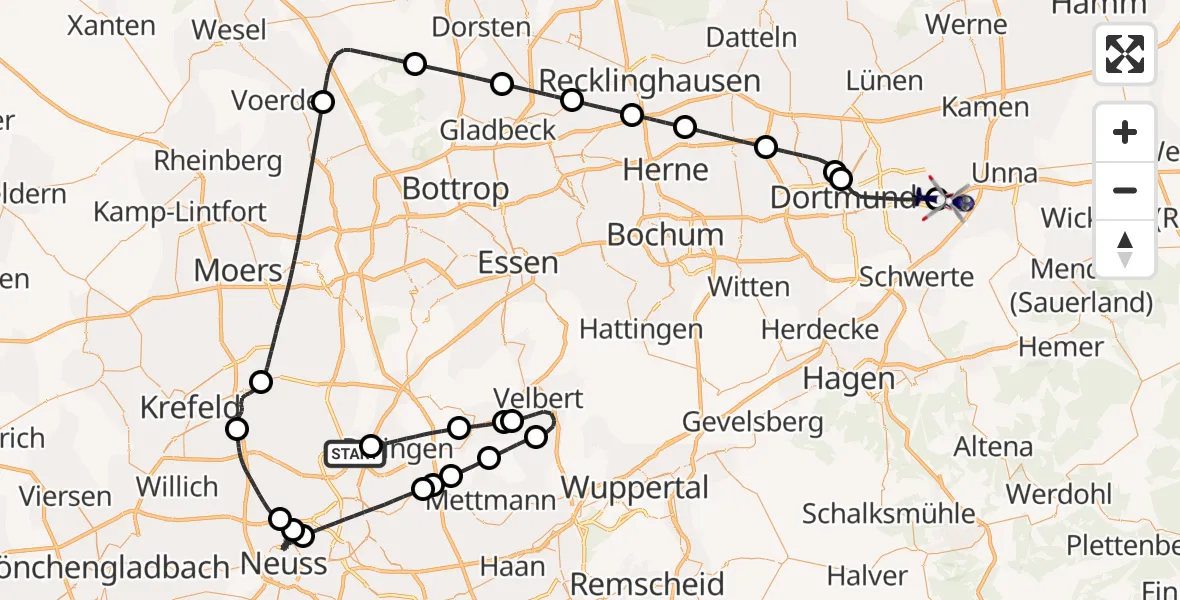Flugroute Polizeihubschrauber Düsseldorf Flughafen - Dortmund Flughafen, 12 August 2026, 14:23