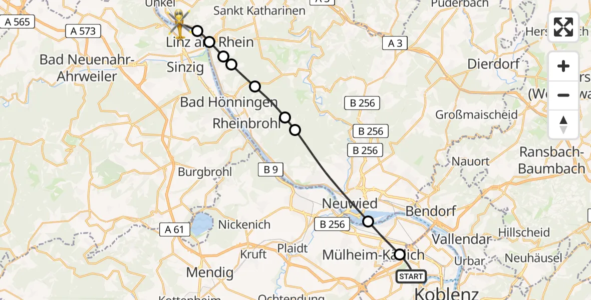 Flugroute Rettungshubschrauber Koblenz - Erpel, 12 August 2026, 14:24