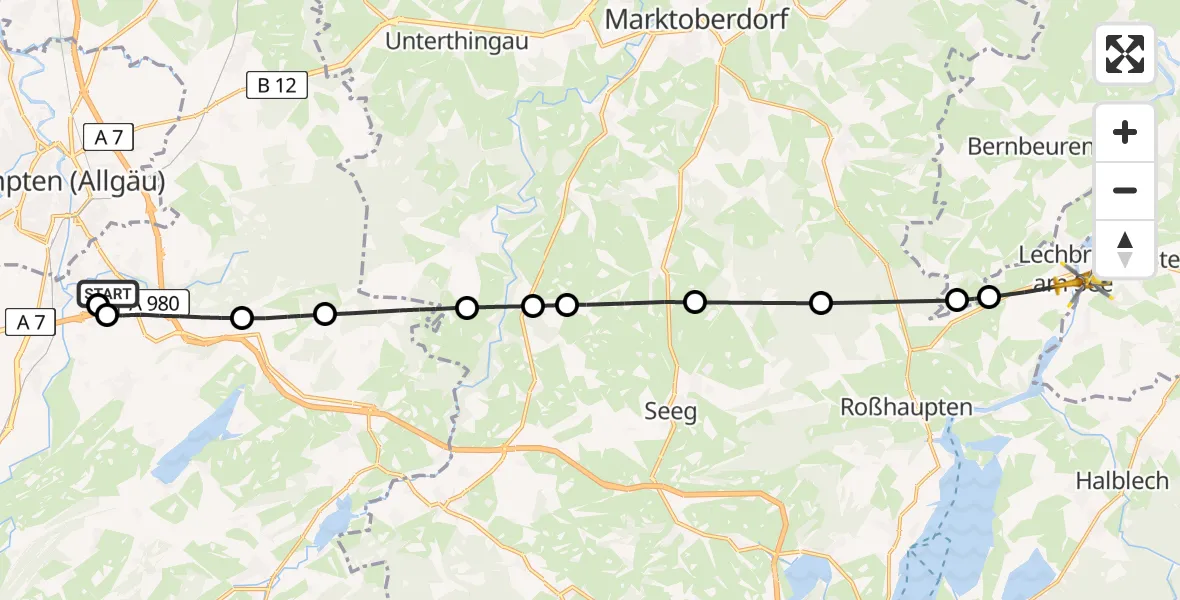 Flugroute Rettungshubschrauber Kempten-Durach Flugplatz - Prem, 12 August 2026, 14:26