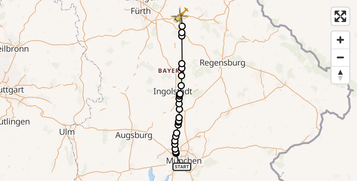 Flugroute Rettungshubschrauber München - Alfeld, 12 August 2026, 14:33