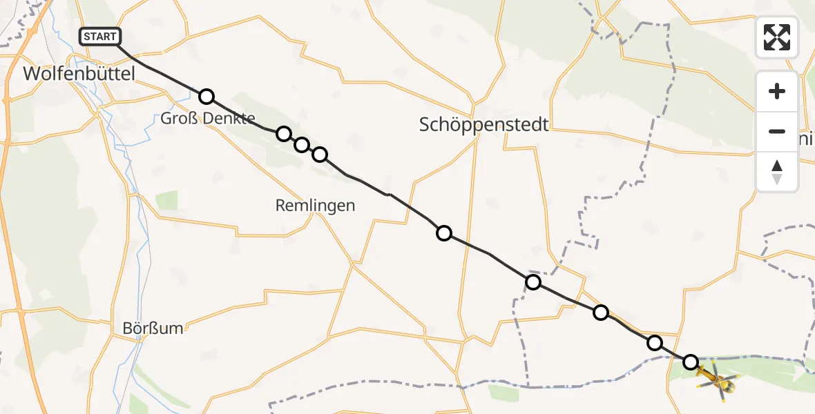 Flugroute Rettungshubschrauber Wolfenbüttel - Huy, 12 August 2026, 14:44