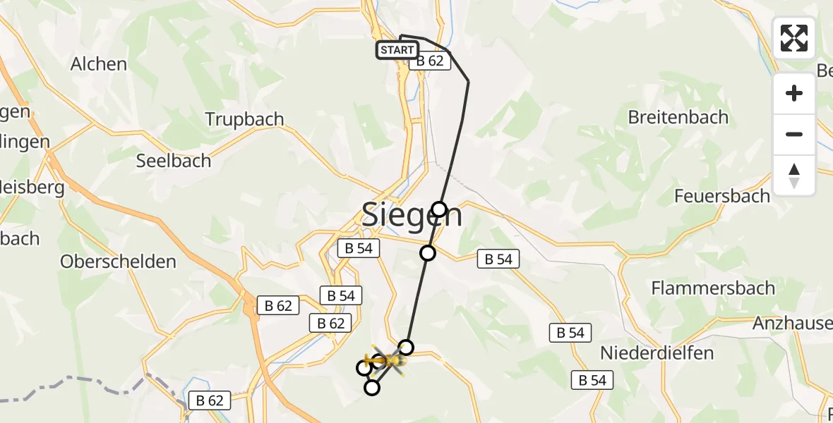 Flugroute Rettungshubschrauber Siegen - Evangelisches Jung-Stilling Hospital, 12 August 2026, 14:49