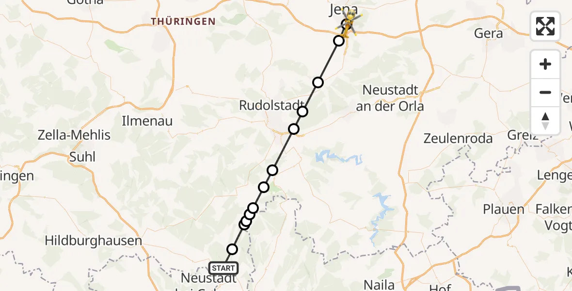 Flugroute Ambulanzhubschrauber Sonneberg - Lobeda Hubschrauberlandeplatz, 12 August 2026, 14:52