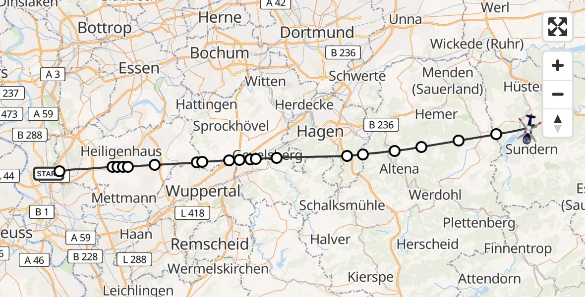 Flugroute Polizeihubschrauber Düsseldorf Flughafen - Sundern (Sauerland), 12 August 2026, 14:54