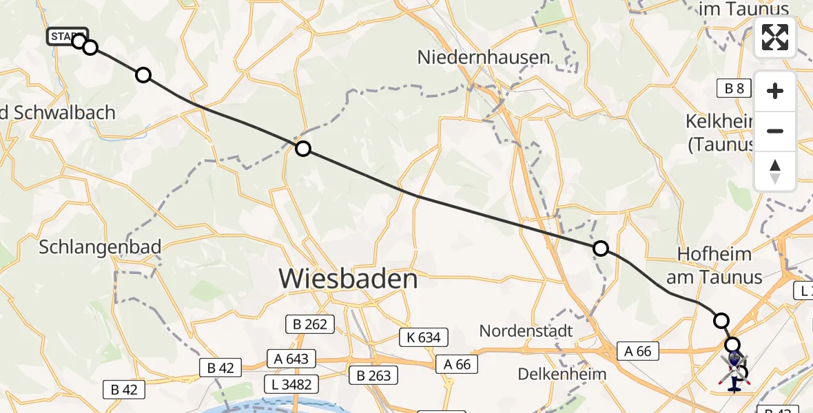 Flugroute Polizeihubschrauber Hohenstein - Flörsheim am Main, 12 August 2026, 15:00