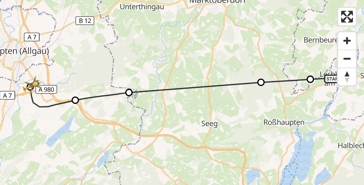 Flugroute Rettungshubschrauber Lechbruck am See - Kempten-Durach Flugplatz, 12 August 2026, 15:03