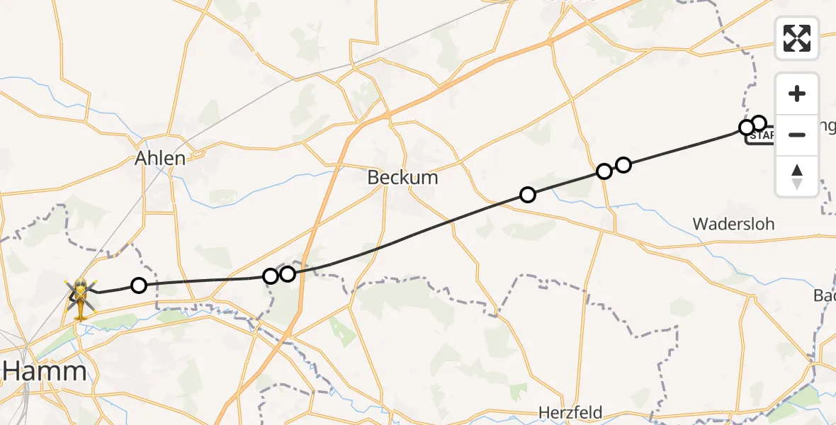 Flugroute Rettungshubschrauber Wadersloh - Hamm, 12 August 2026, 15:22