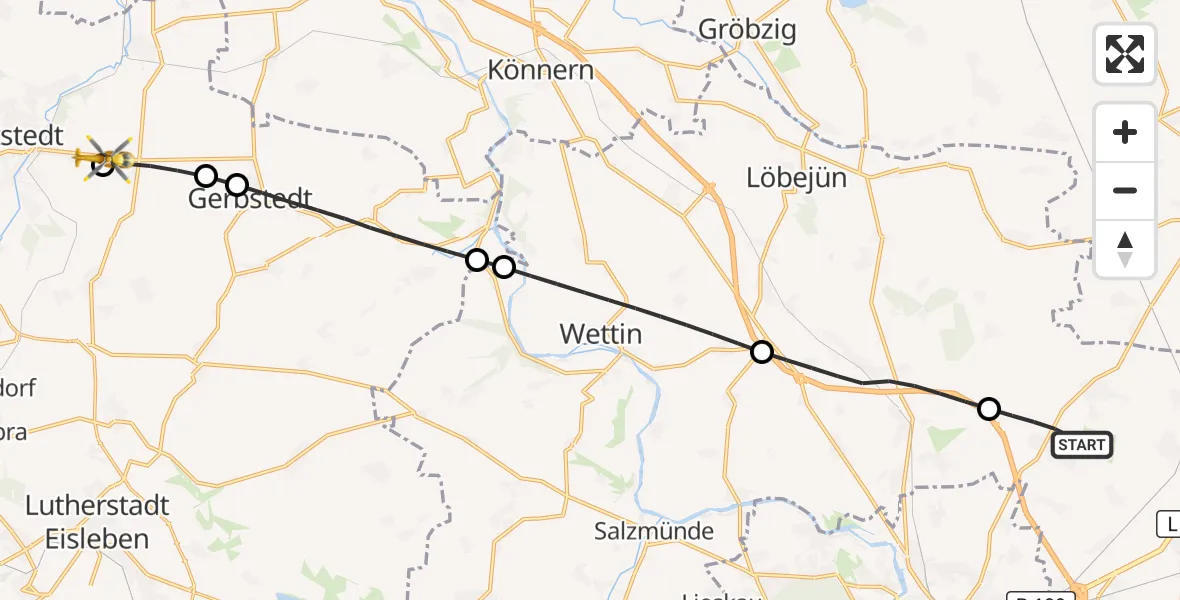 Flugroute Rettungshubschrauber Landsberg - Hettstedt, 12 August 2026, 15:22