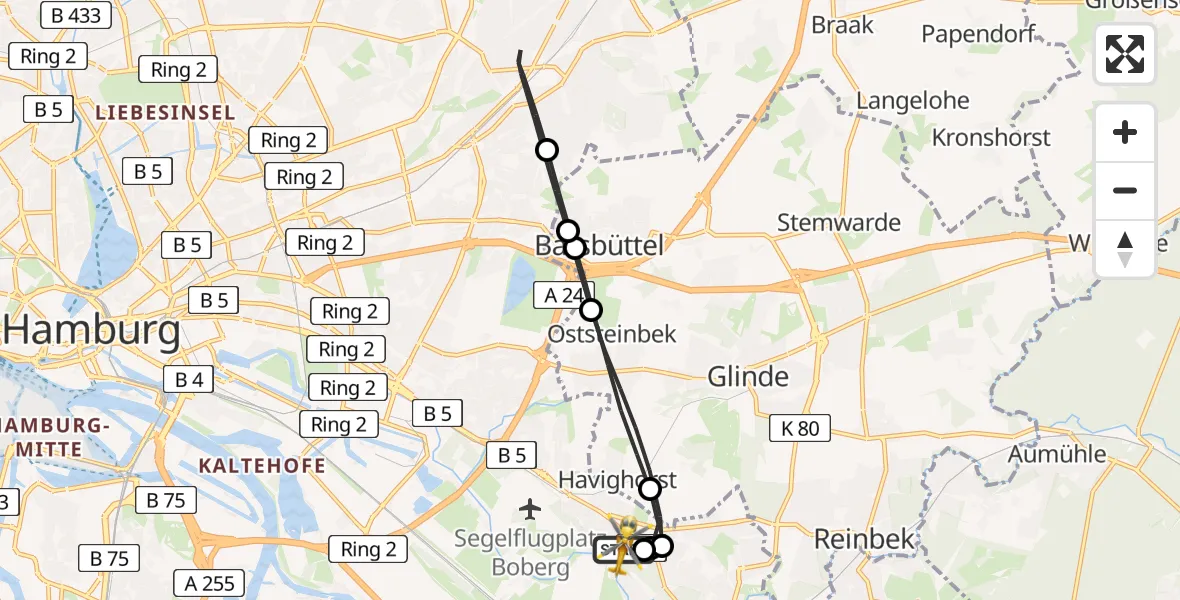 Flugroute Ambulanzhubschrauber Christoph Hansa ADAC Hubschrauberlandeplatz - Christoph Hansa ADAC Hubschrauberlandeplatz, 12 August 2026, 15:23