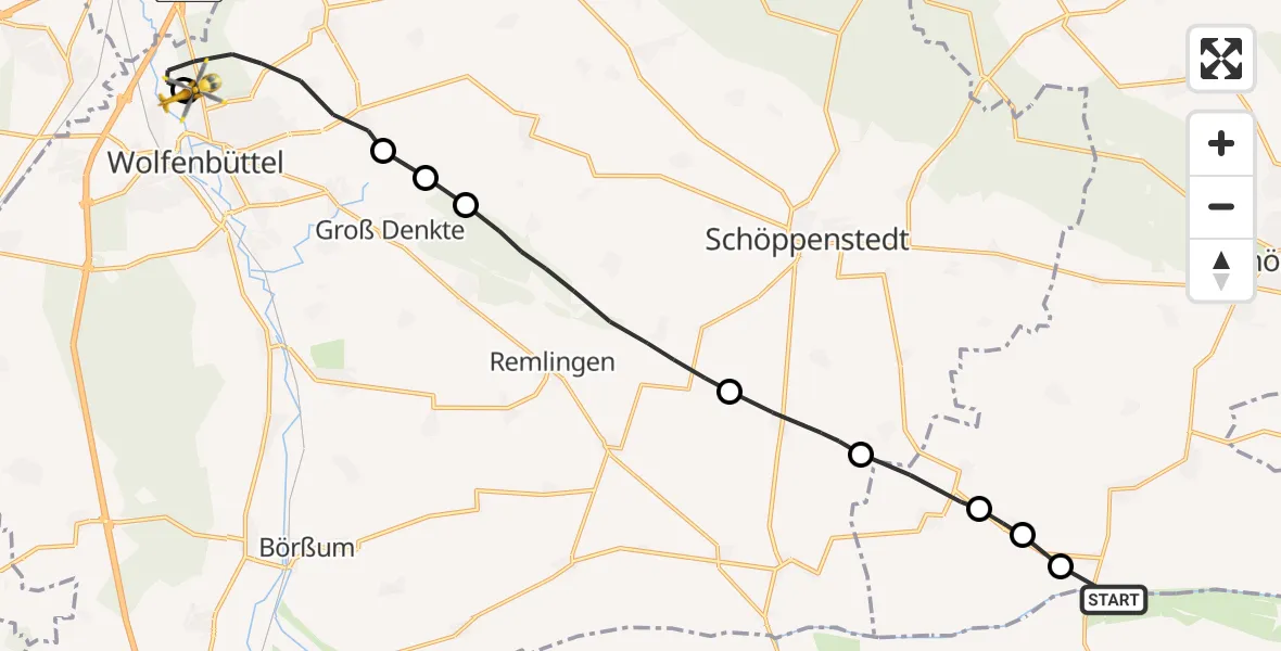Flugroute Rettungshubschrauber Huy - Wolfenbüttel Municipal Hospital Heliport (Christoph 30), 12 August 2026, 15:30
