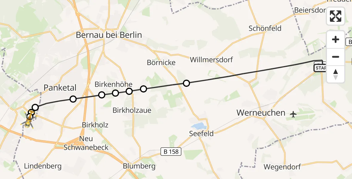 Flugroute Rettungshubschrauber Werneuchen - Helios Clinic Berlin-Buch, 12 August 2026, 15:34