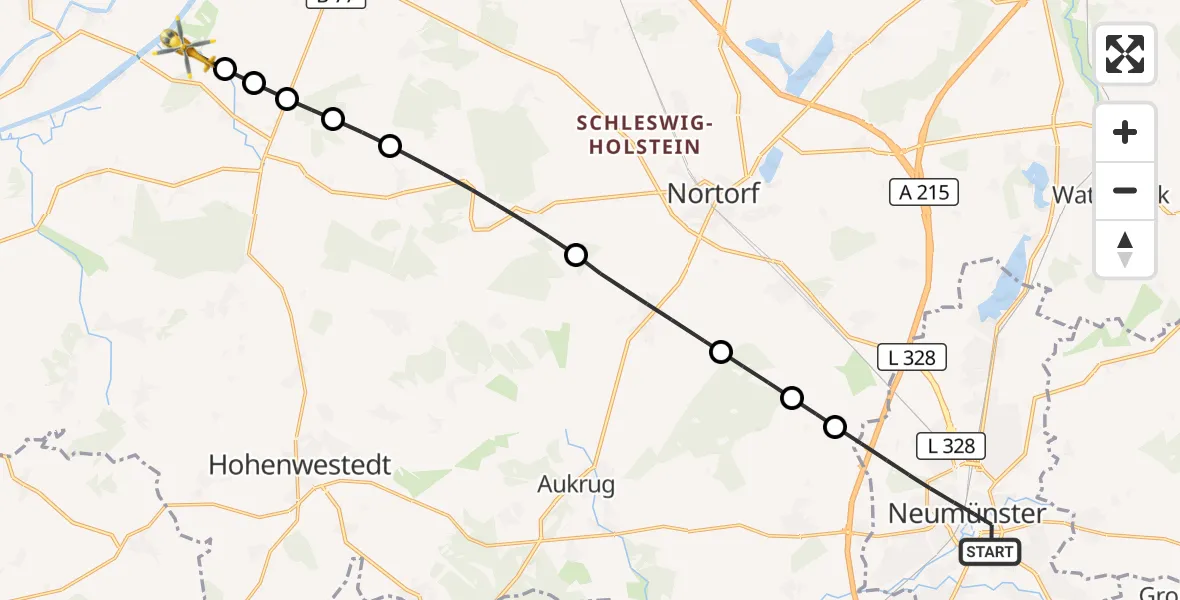 Flugroute Ambulanzhubschrauber Neumünster - Hörsten, 12 August 2026, 15:41
