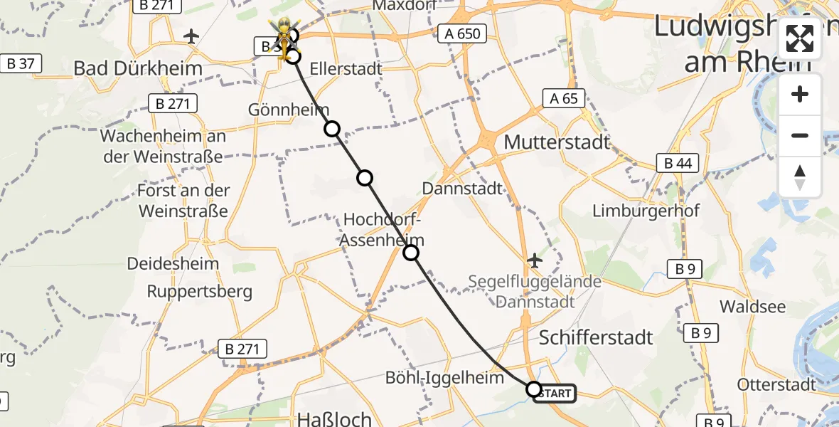 Flugroute Rettungshubschrauber Schifferstadt - Bad Dürkheim, 12 August 2026, 15:42