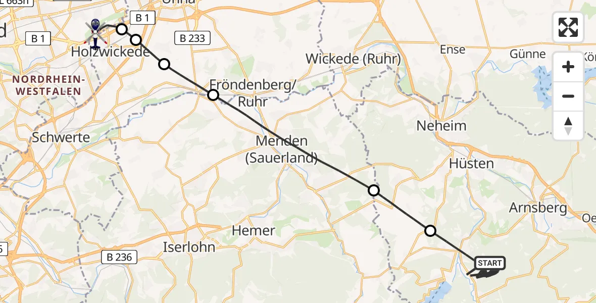 Flugroute Polizeihubschrauber Sundern (Sauerland) - Dortmund Flughafen, 12 August 2026, 15:44