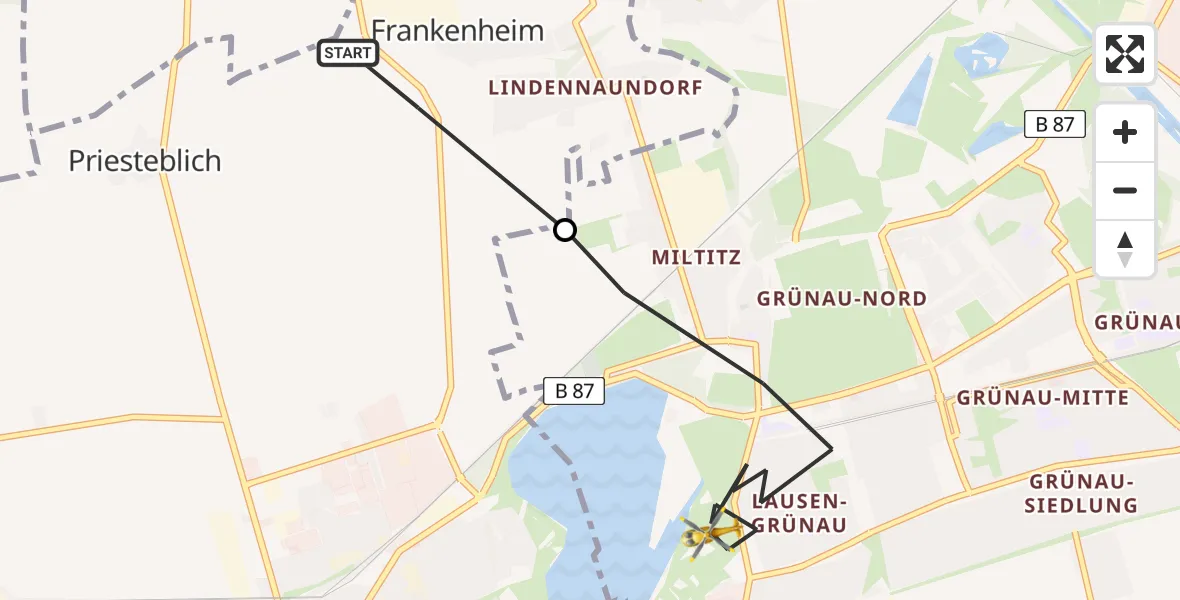 Flugroute Rettungshubschrauber Markranstädt - Leipzig, 12 August 2026, 15:45