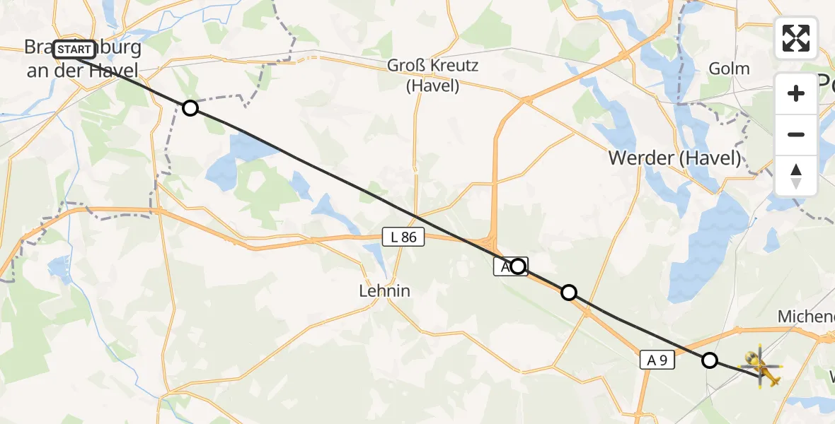 Flugroute Rettungshubschrauber Brandenburg an der Havel - Seddiner See, 12 August 2026, 15:45