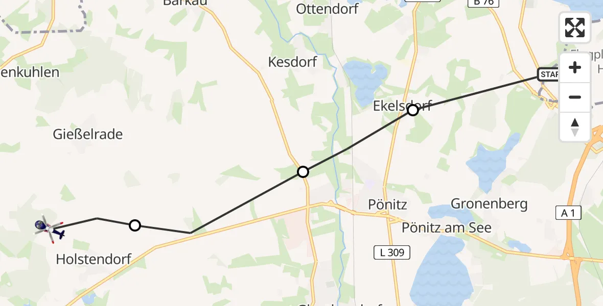 Flugroute Polizeihubschrauber Sierksdorf - Ahrensbök, 12 August 2026, 15:53