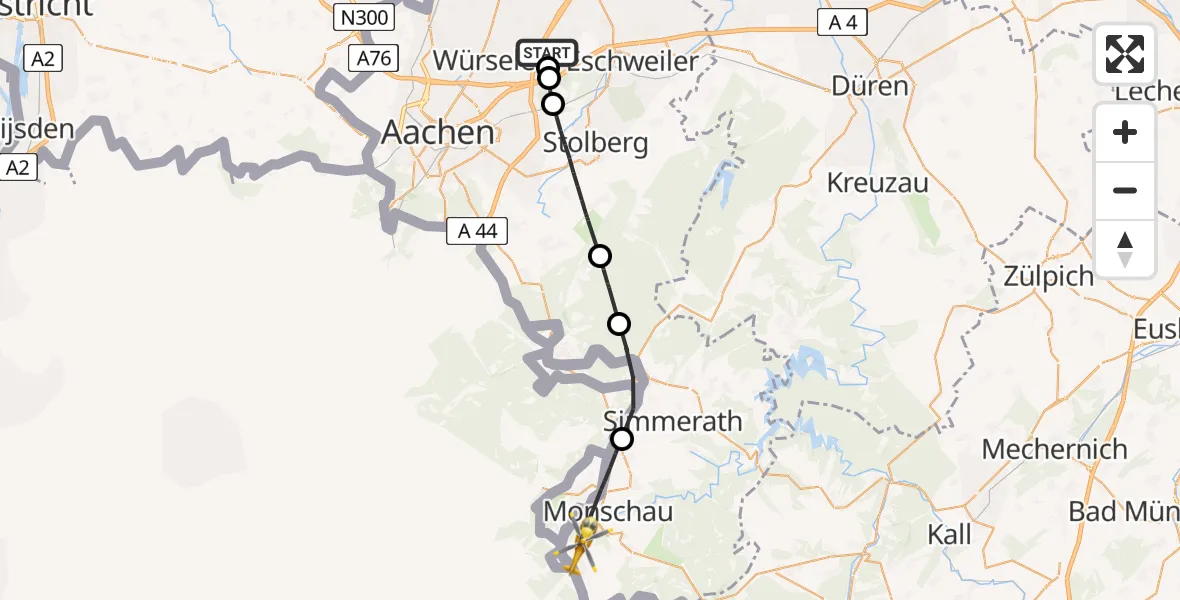 Flugroute Rettungshubschrauber Aachen-Merzbrück Flughafen - Monschau, 12 August 2026, 15:59