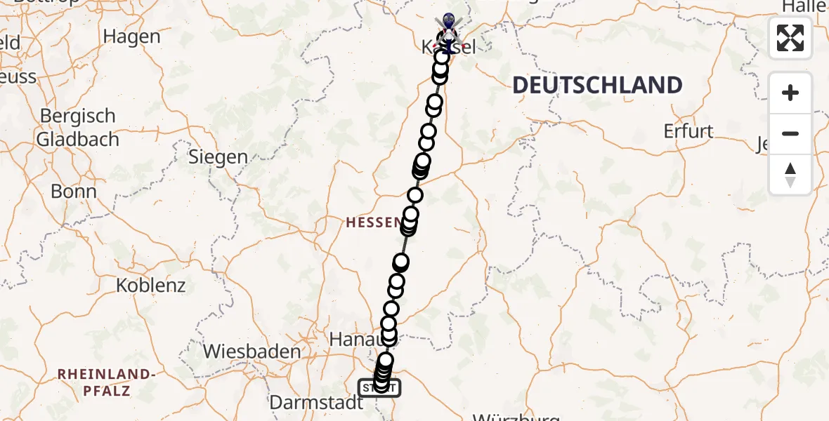 Flugroute Polizeihubschrauber Flugplatz Aschaffenburg - Fuldatal Bundespolizei Hubschrauberlandeplatz, 12 August 2026, 16:01