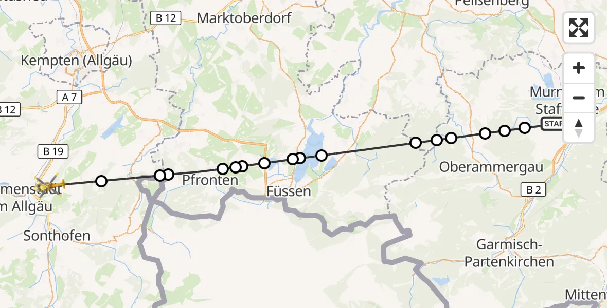Flugroute Rettungshubschrauber Murnau a.Staffelsee - Rettenberg, 12 August 2026, 16:03
