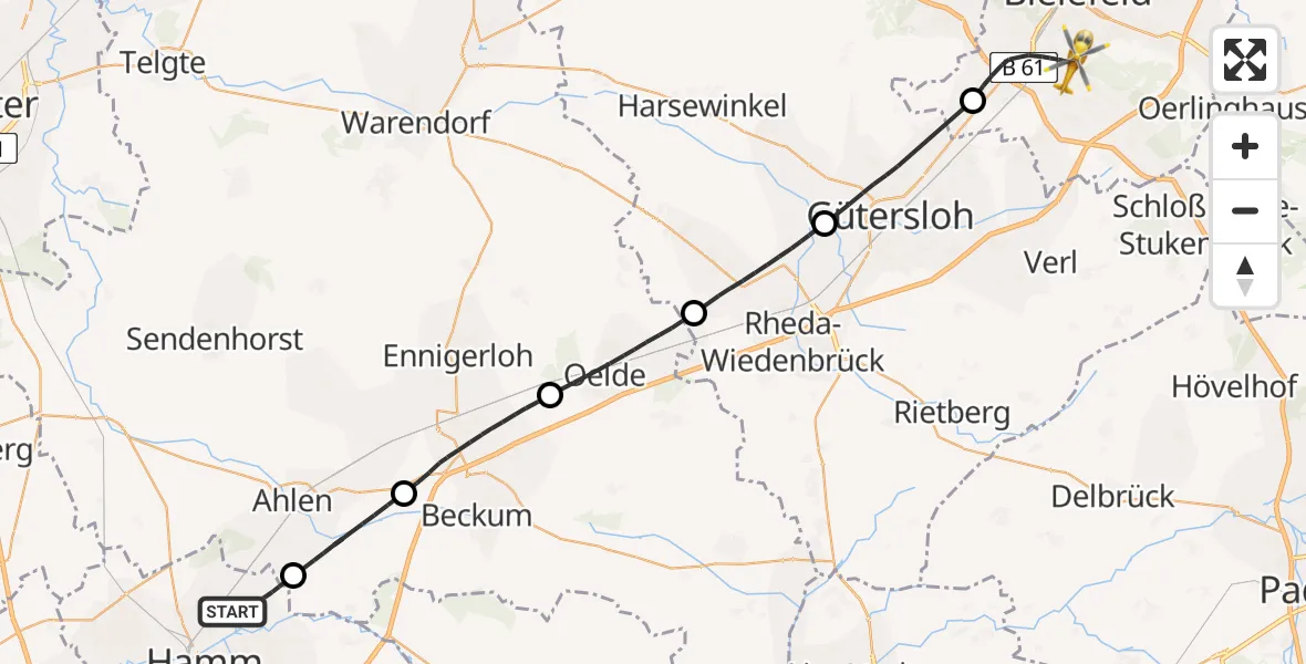 Flugroute Rettungshubschrauber Hamm - Luftrettungszentrum Bielefeld, 12 August 2026, 16:06