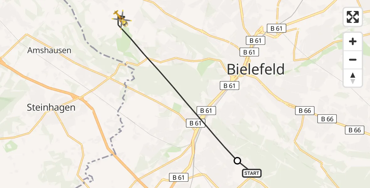 Flugroute Rettungshubschrauber Luftrettungszentrum Bielefeld - Bielefeld, 12 August 2026, 16:39