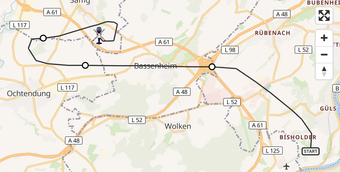Flugroute Polizeihubschrauber Koblenz - Saffig, 12 August 2026, 16:39