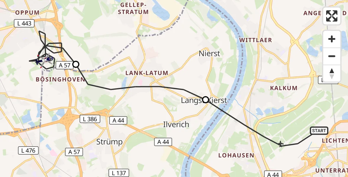 Flugroute Polizeihubschrauber Düsseldorf Flughafen - Krefeld, 12 August 2026, 16:45