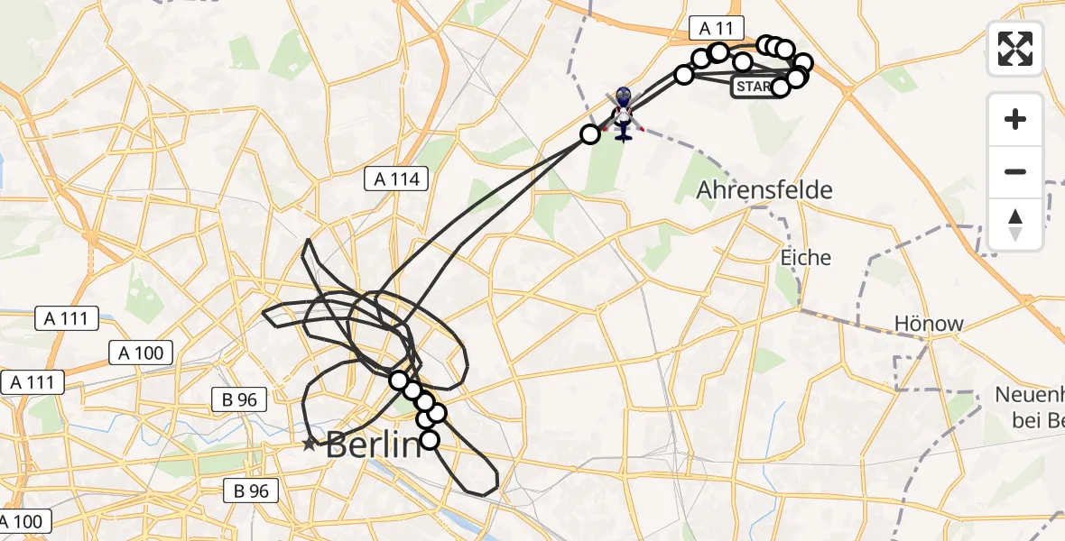 Flugroute Polizeihubschrauber Ahrensfelde Hubschrauberlandeplatz - Ahrensfelde, 12 August 2026, 16:51