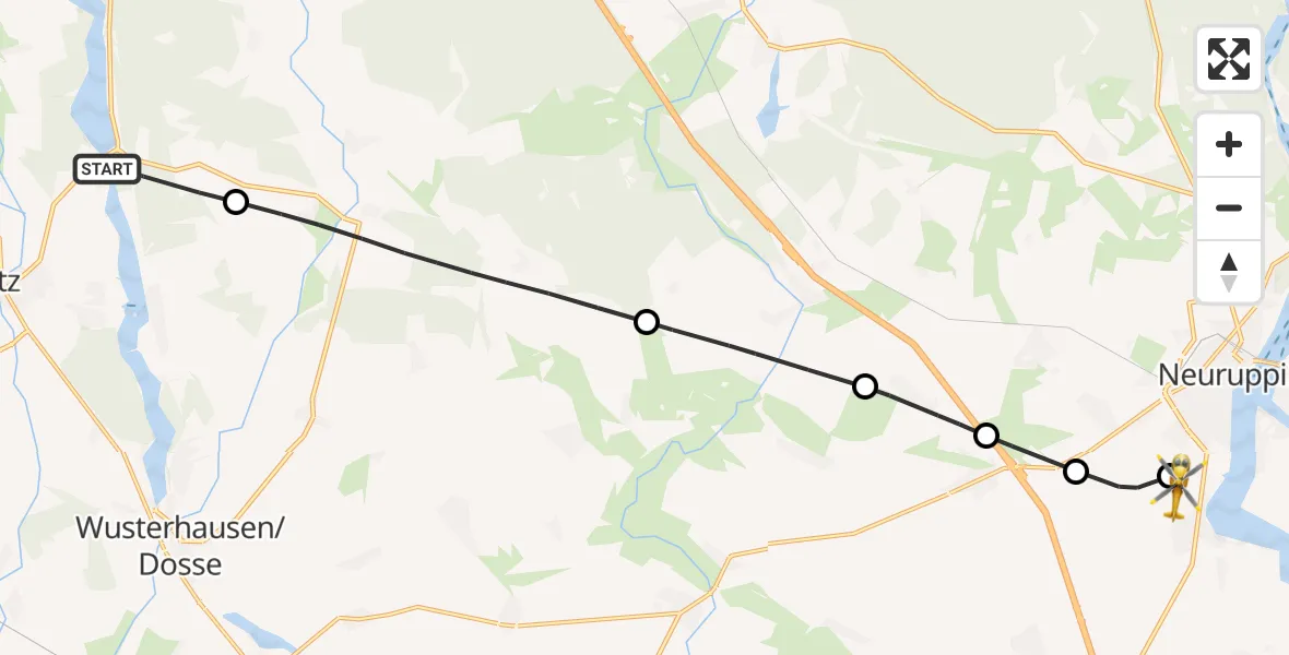 Flugroute Rettungshubschrauber Kyritz - Rupin Hospital Hubschrauberlandeplatz, 12 August 2026, 16:55