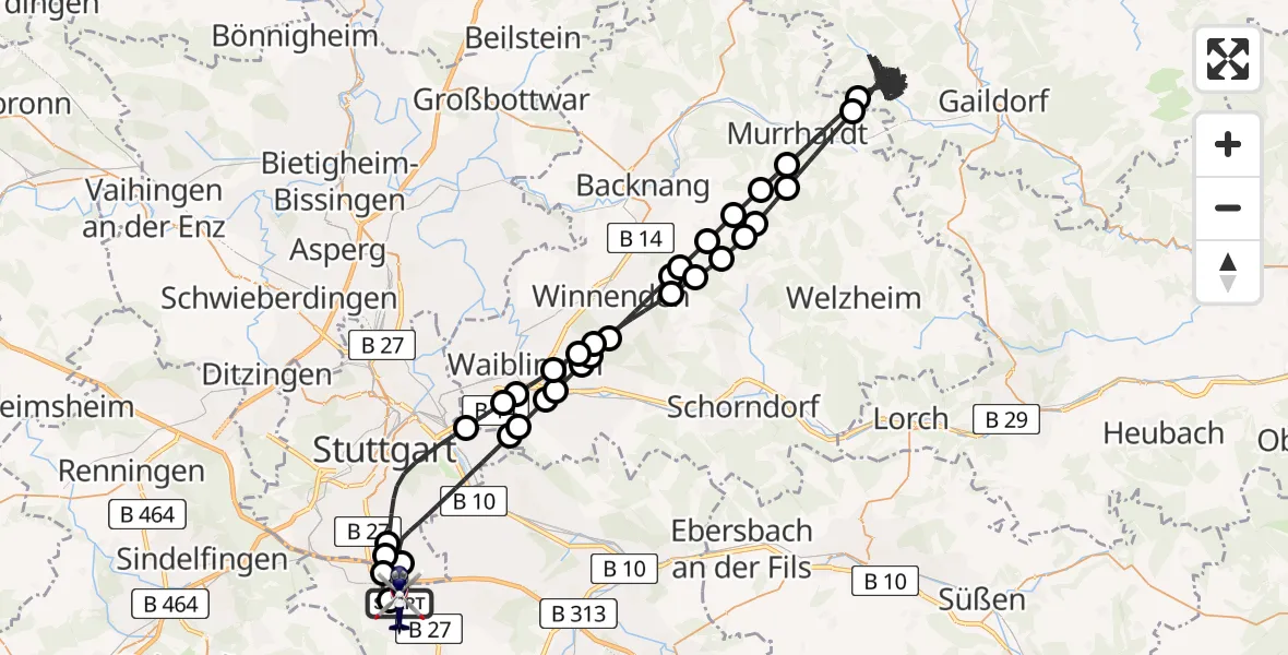 Flugroute Polizeihubschrauber Flughafen Stuttgart - Flughafen Stuttgart, 12 August 2026, 16:58