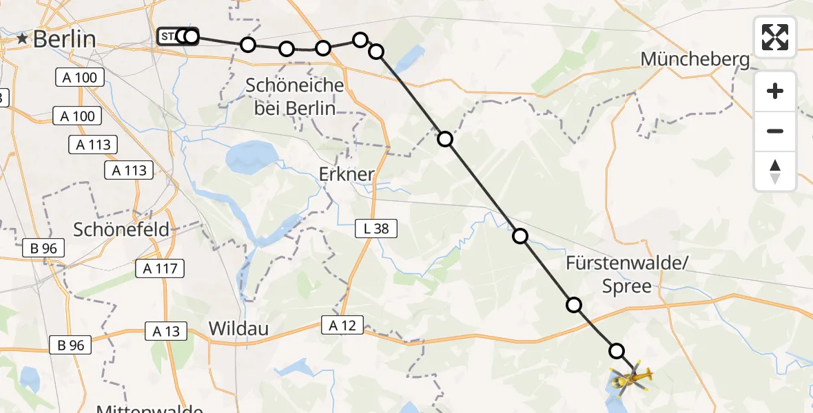 Flugroute Rettungshubschrauber Berlin Emergency Hospital - Bad Saarow, 12 August 2026, 17:04