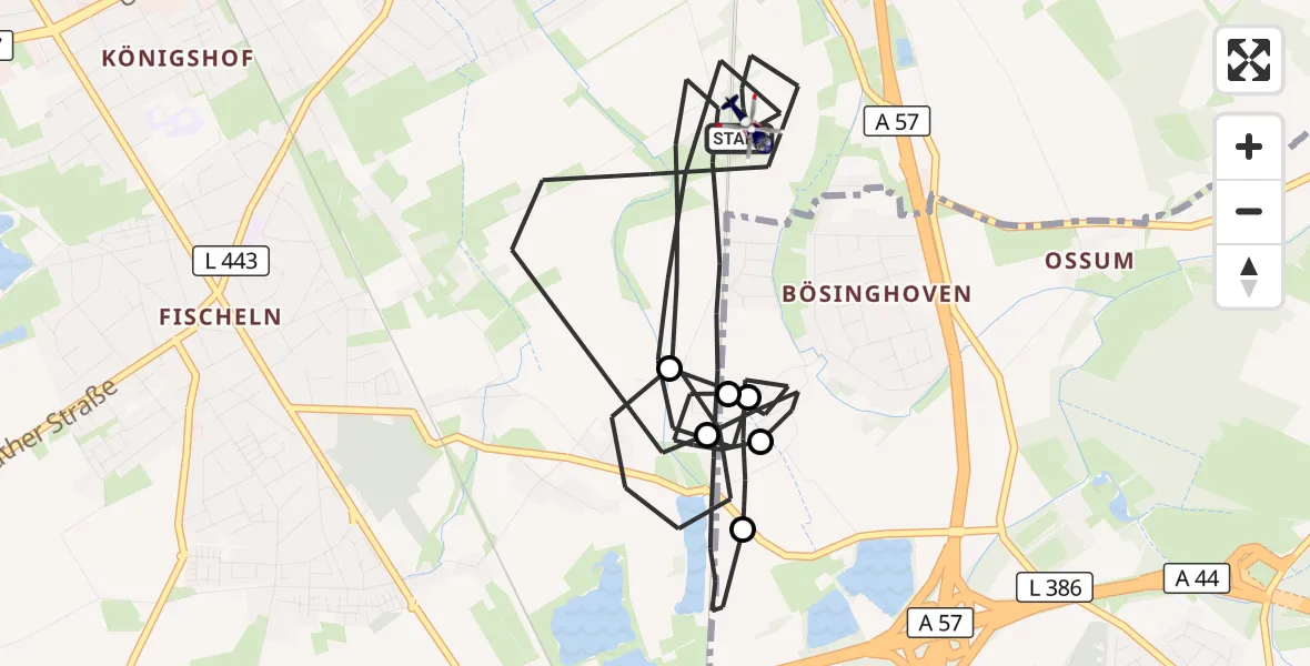 Flugroute Polizeihubschrauber Krefeld - Krefeld, 12 August 2026, 17:04