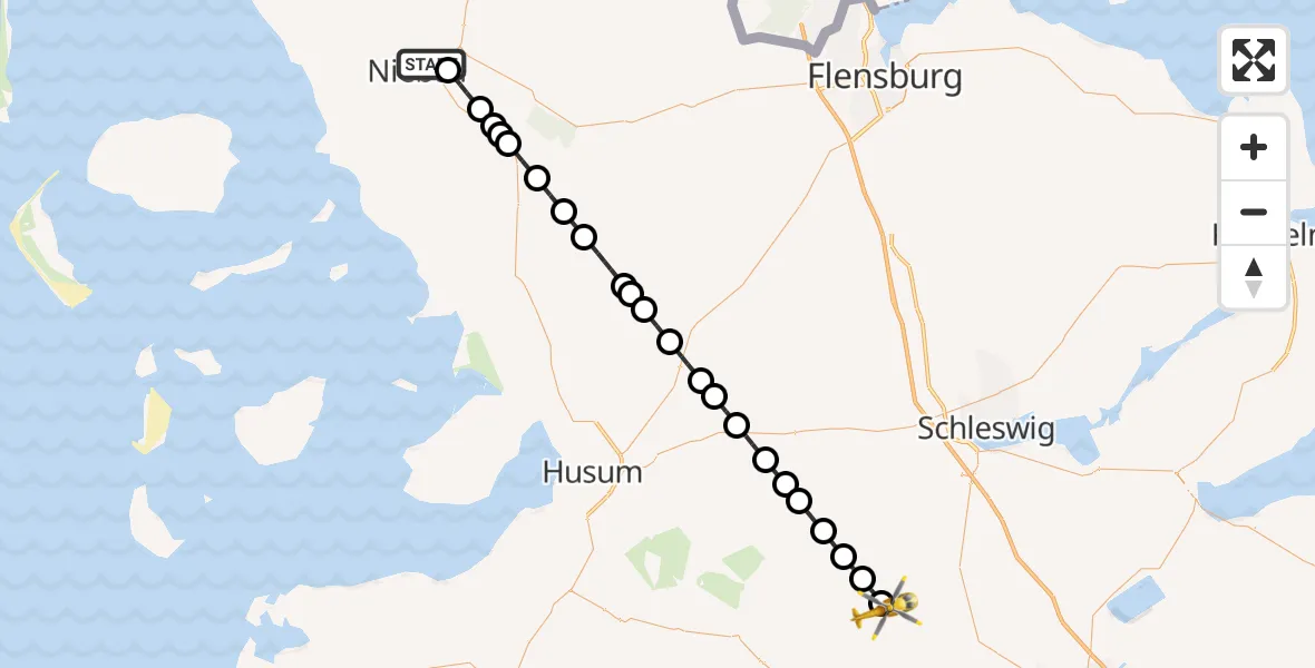 Flugroute Ambulanzhubschrauber Niebüll - Alt Bennebek, 12 August 2026, 17:05