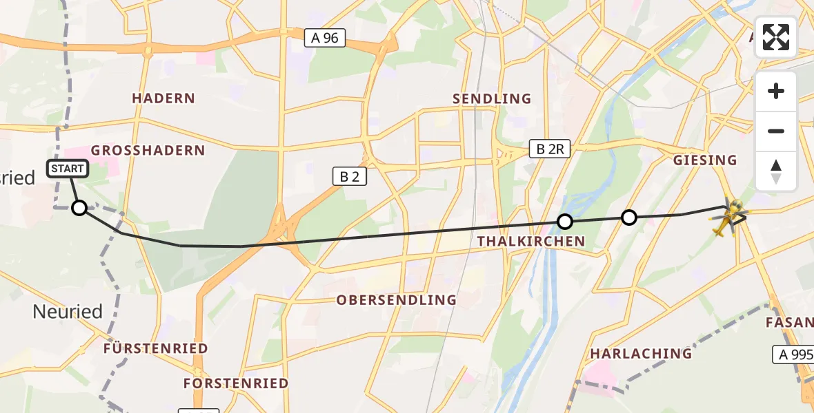 Flugroute Rettungshubschrauber DRF Air Rescue München Hubschrauberlandeplatz - München, 12 August 2026, 17:17