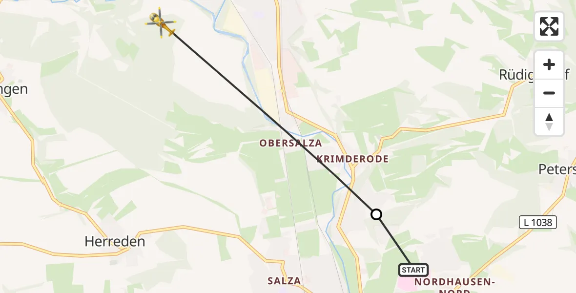 Flugroute Rettungshubschrauber Südharz Hospital Nordhausen - Nordhausen, 12 August 2026, 17:18