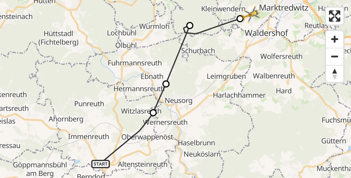 Flugroute Ambulanzhubschrauber Kulmain - Marktredwitz, 12 August 2026, 17:23