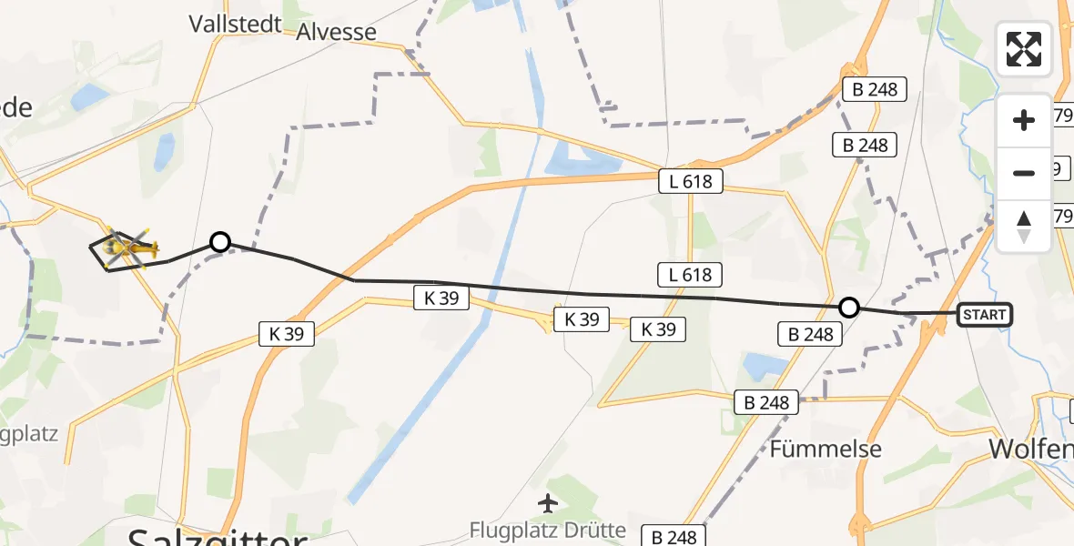 Flugroute Rettungshubschrauber Wolfenbüttel - Lengede, 12 August 2026, 17:30