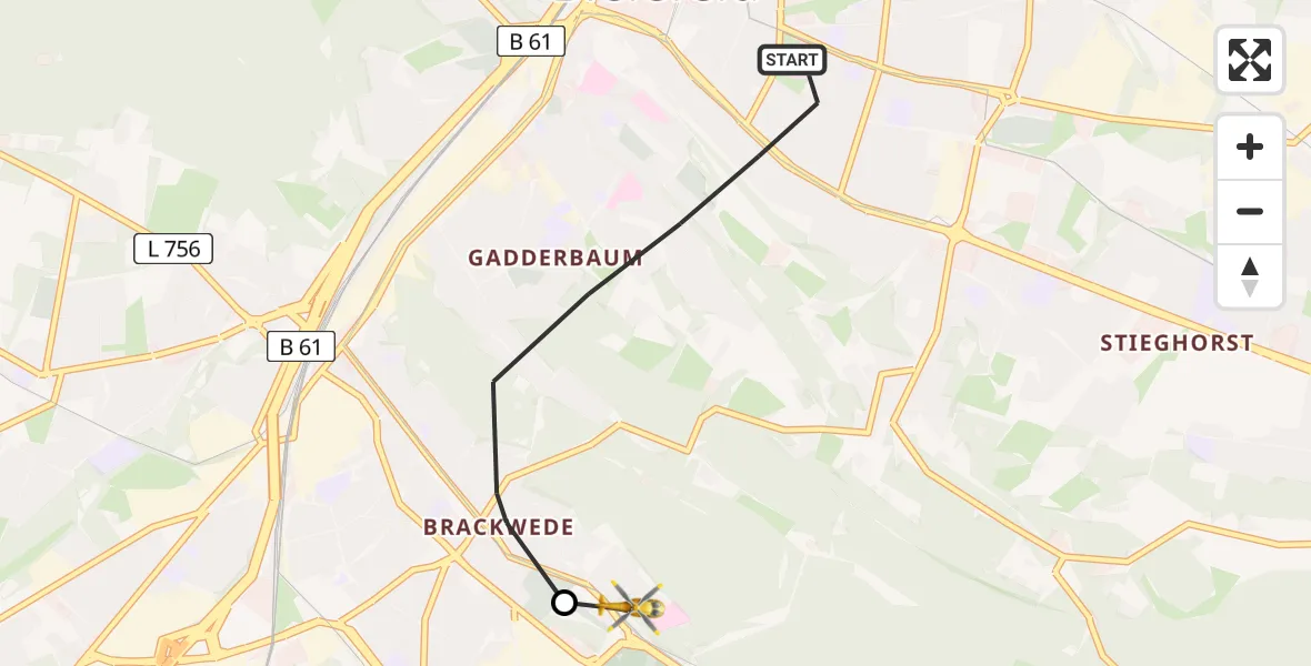 Flugroute Rettungshubschrauber Bielefeld - Luftrettungszentrum Bielefeld, 12 August 2026, 17:31