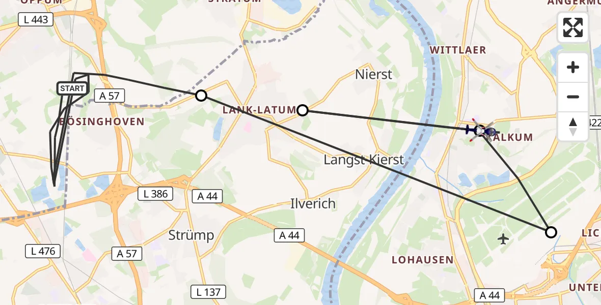 Flugroute Polizeihubschrauber Krefeld - Düsseldorf Flughafen, 12 August 2026, 17:39