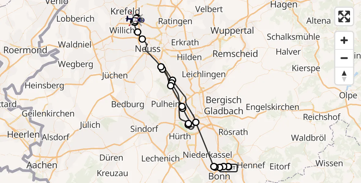 Flugroute Polizeihubschrauber Sankt Augustin - Krefeld, 12 August 2026, 17:39