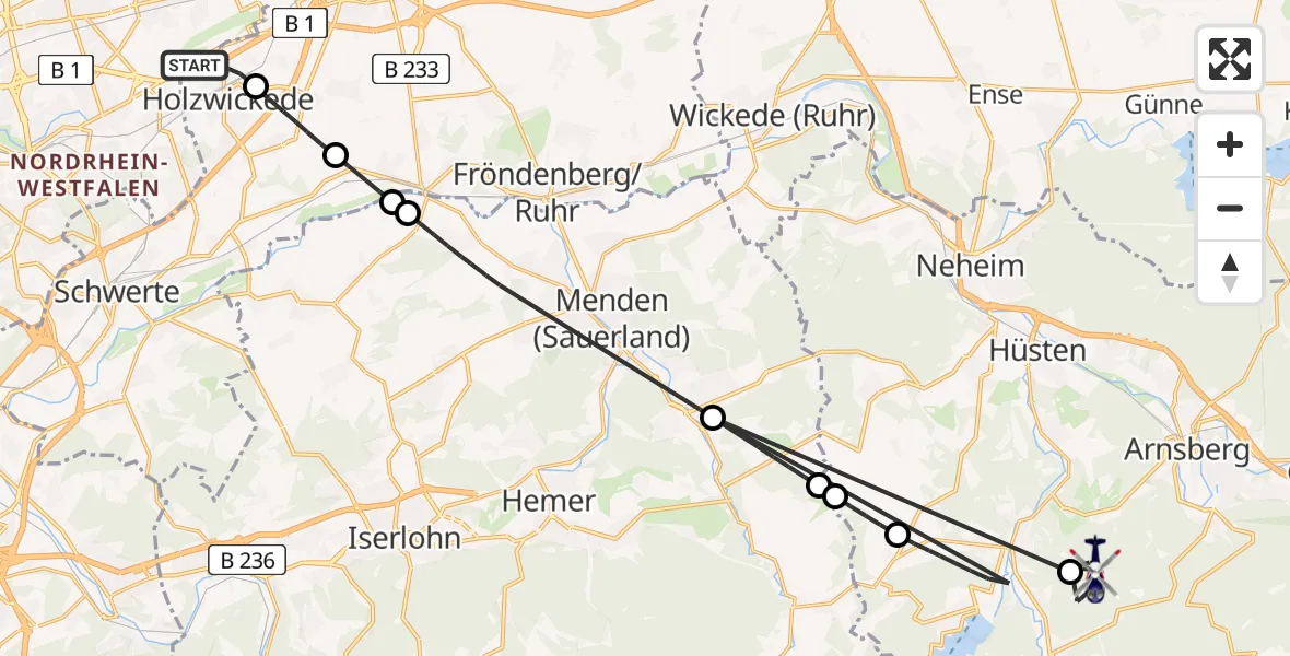 Flugroute Polizeihubschrauber Dortmund Flughafen - Sundern (Sauerland), 12 August 2026, 17:42