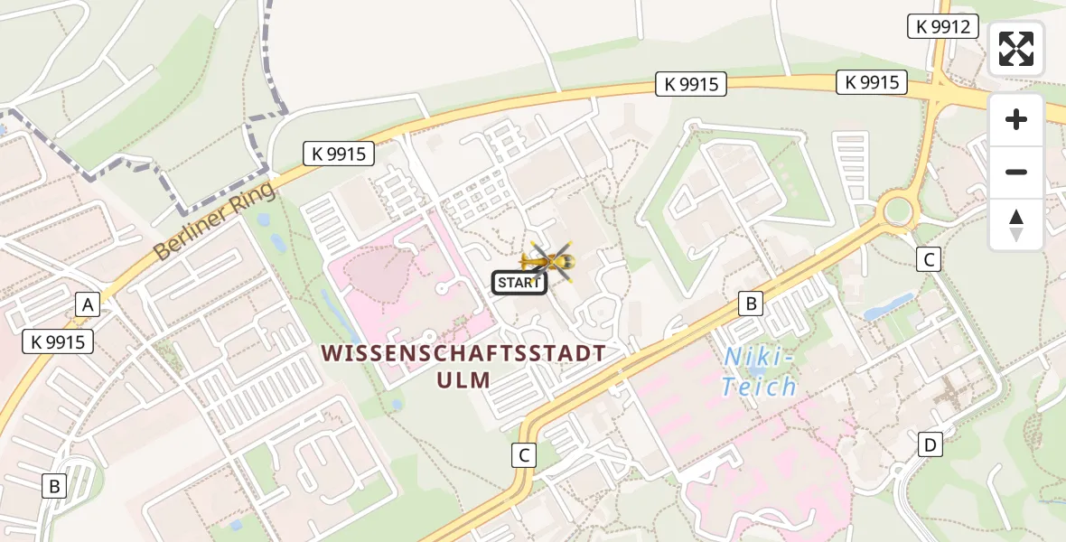 Flugroute Rettungshubschrauber Ulm Military Hospital Emergency - Ulm Military Hospital Emergency, 12 August 2026, 18:05