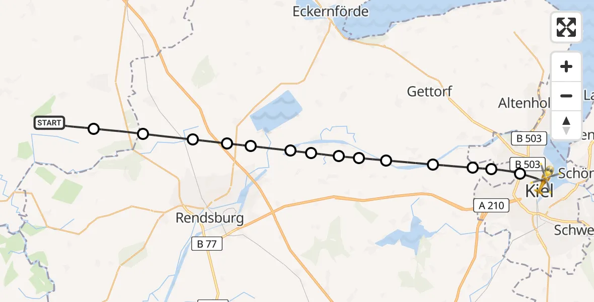 Flugroute Ambulanzhubschrauber Alt Bennebek - Kiel, 12 August 2026, 18:07