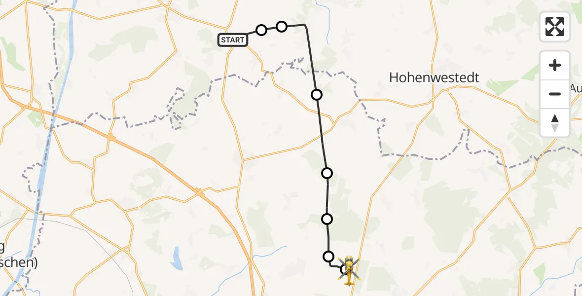 Flugroute Rettungshubschrauber Gokels - Itzehoe Hungriger Wolf Flugplatz, 12 August 2026, 18:15